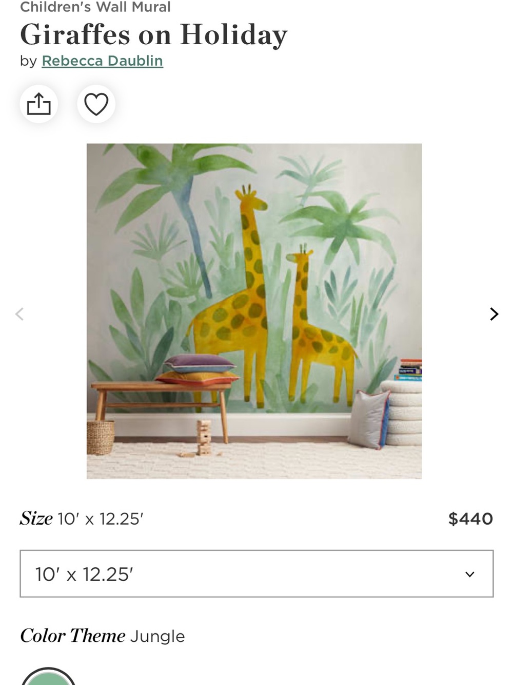 NEW in box- Safari Giraffes Wall Mural - Yellow & Green